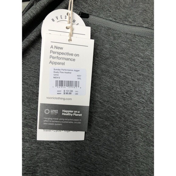 Vuori Men's Sunday Performance Jogger Pants Dusty Pine Heather XXL $98 New - Picture 3 of 3